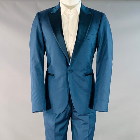 PAUL SMITH Size 40 Regular Soho Fit Teal Wool Peak Lapel Tuxedo