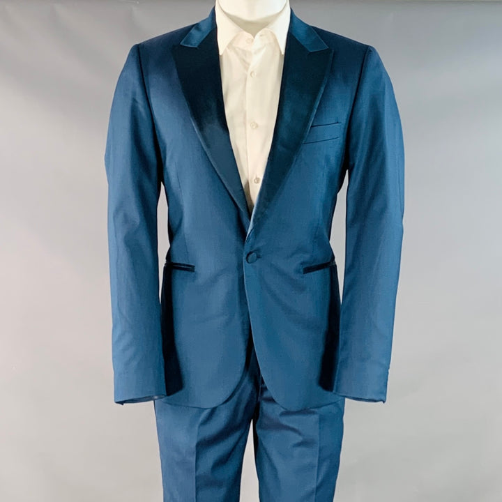 PAUL SMITH Size 40 Regular Soho Fit Teal Wool Peak Lapel Tuxedo