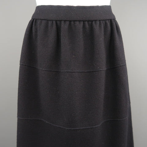 PRADA Size 4  Black Virgin Wool Gathered Circle Skirt