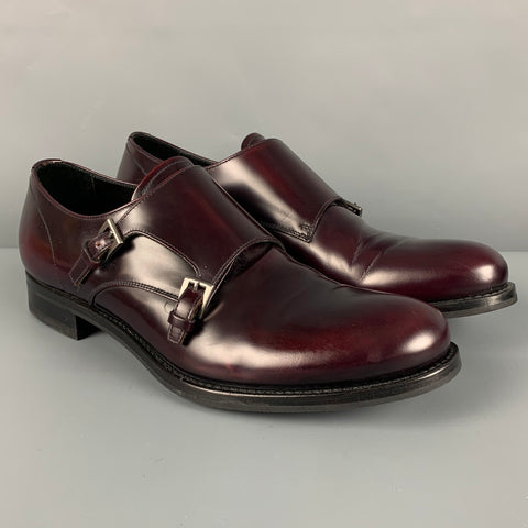 PRADA Size 9.5 Burgundy Leather Double Monk Strap Loafers