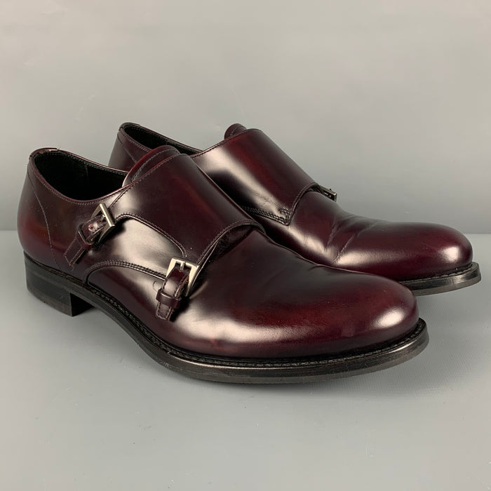 PRADA Size 9.5 Burgundy Leather Double Monk Strap Loafers
