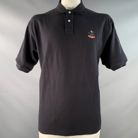 FACONNABLE Size L Black Cotton Pique Half Placket Polo