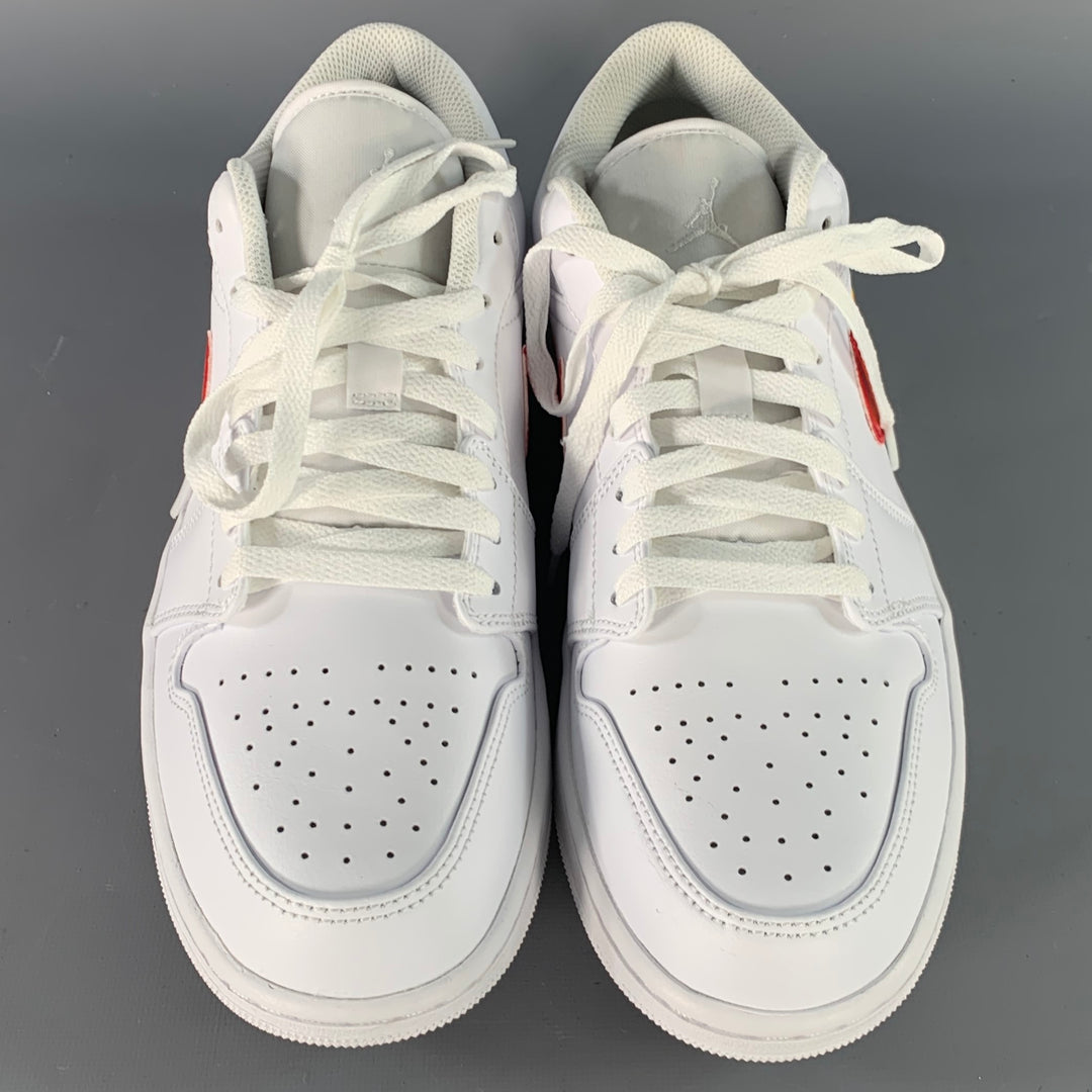 NIKE Size 11 Air Jordan 1 Low White Multi Color Rainbow Swoosh Leather Sneakers