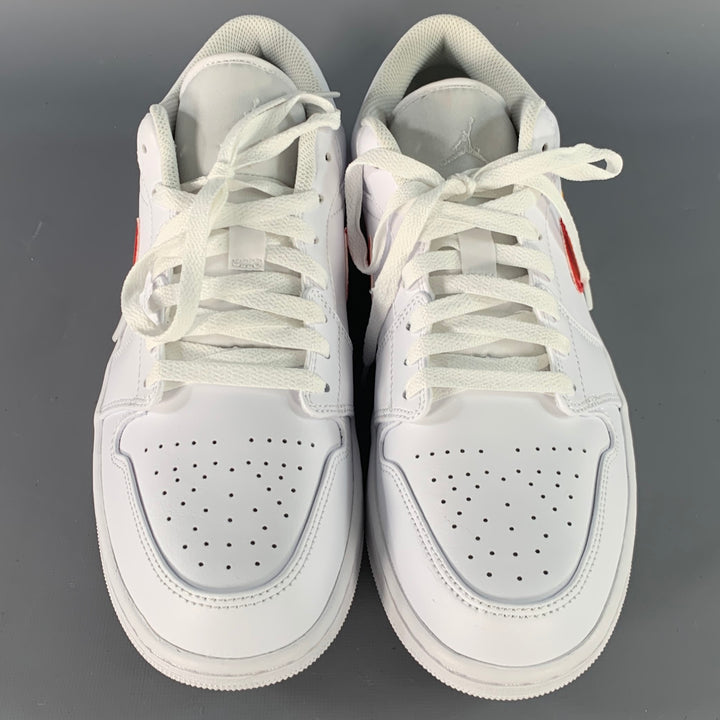 NIKE Size 11 Air Jordan 1 Low White Multi Color Rainbow Swoosh Leather Sneakers