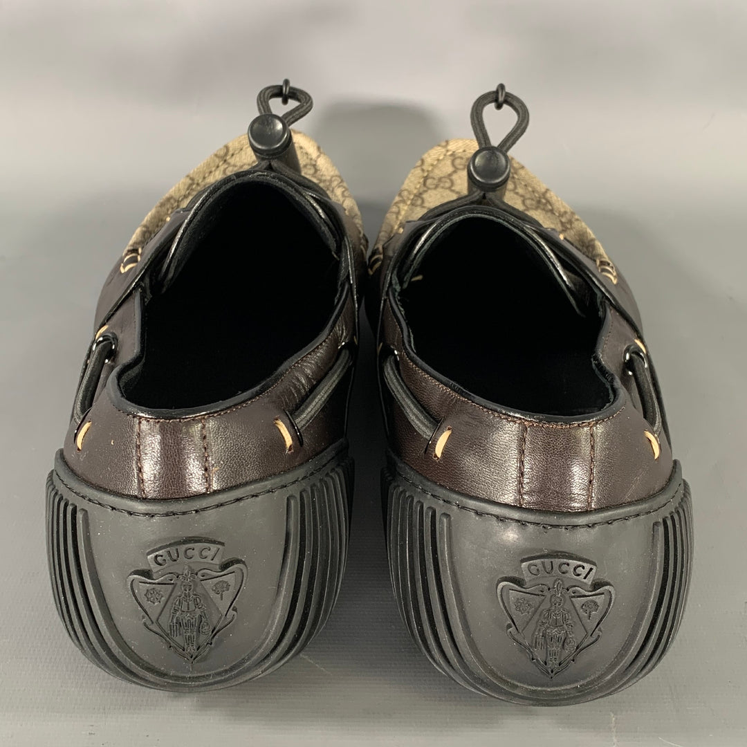 GUCCI Size 9.5 Tan Brown Monogram Leather Drivers Loafers