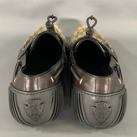 GUCCI Size 9.5 Tan Brown Monogram Leather Drivers Loafers