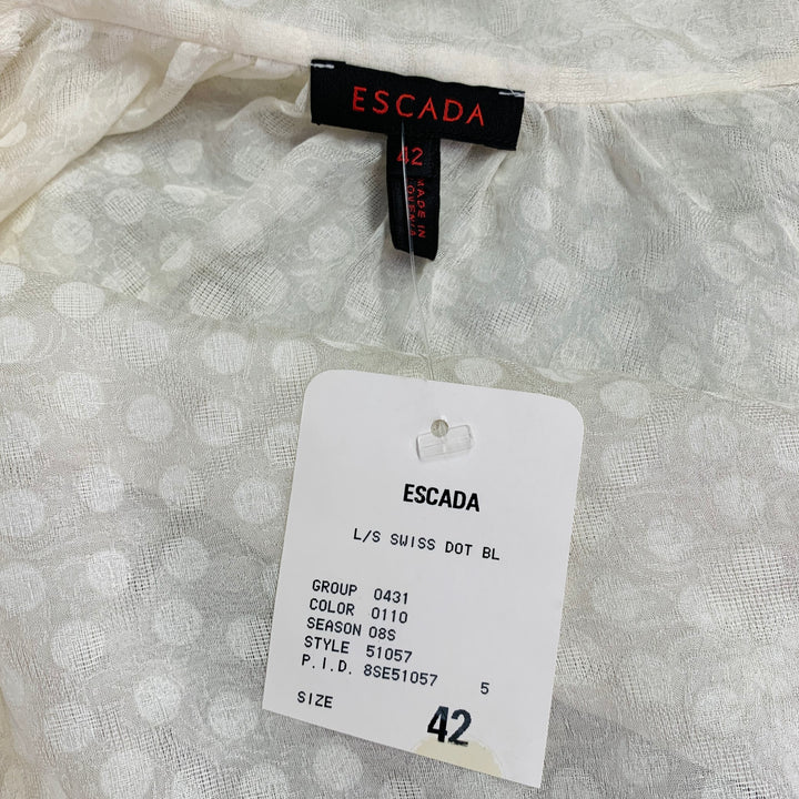 ESCADA Size 12 Beige Silk Dots Bow Blouse
