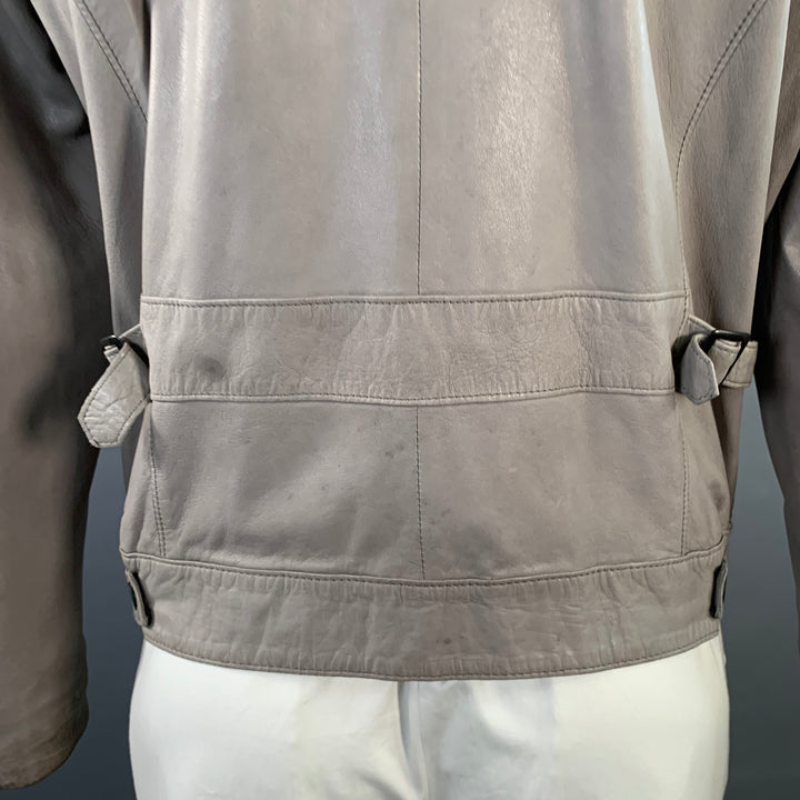 JOHN VARVATOS Size L Grey Leather Zip Up Moto Racer Jacket