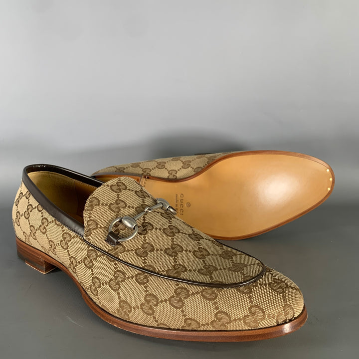 GUCCI Size 10.5 Brown Tan Monogram Canvas Loafers