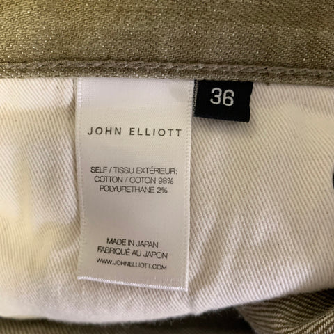 JOHN ELLIOTT Size 36 Green Olive Solid Cotton Blend Button Fly Jeans