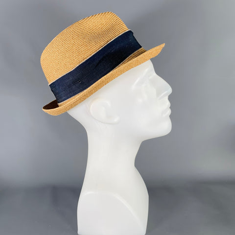 FILUHATS Size S Beige Blue Woven Paper Straw Hat