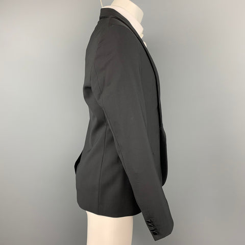 LANVIN Taille 40 Manteau de Sport de Smoking à Revers Châle en Laine/Lycra Noir