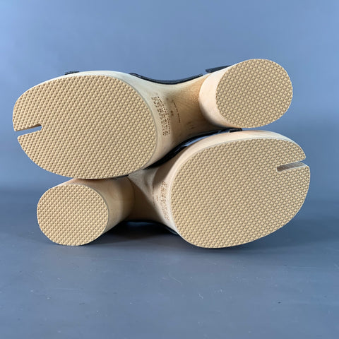 Sandales Tabi plateforme en bois en cuir naturel noir MAISON MARGIELA taille 9