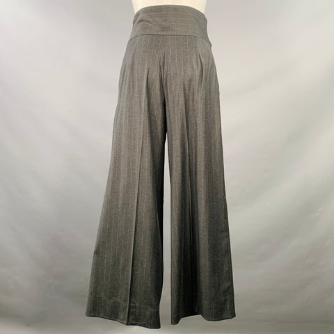 EMPORIO ARMANI Size 4 Grey Charcoal Virgin Wool Blend Pinstripe Wide Leg Dress Pants