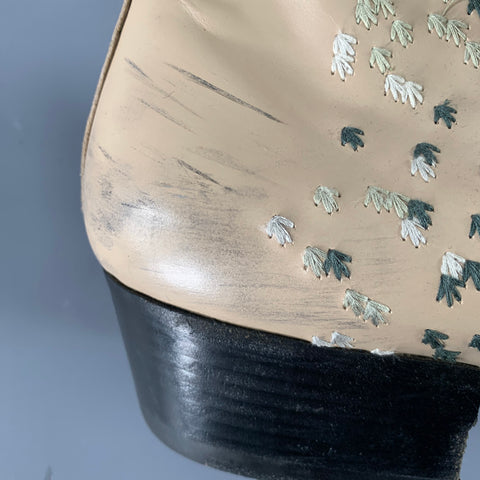 MAISON MARTIN MARGIELA Size 12 Beige Green Embroidery Side Zipper Boots