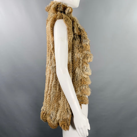 525 AMERICA Size XS Brown Open Front Rabbit Fur Vest