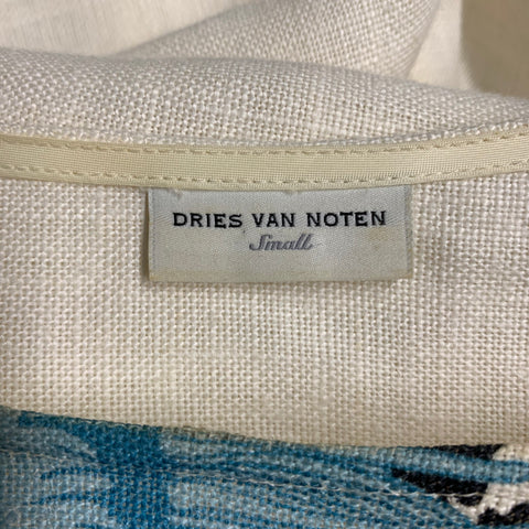 DRIES VAN NOTEN Size S Cream Multi Color Linen Abstract Floral Oversized Dress
