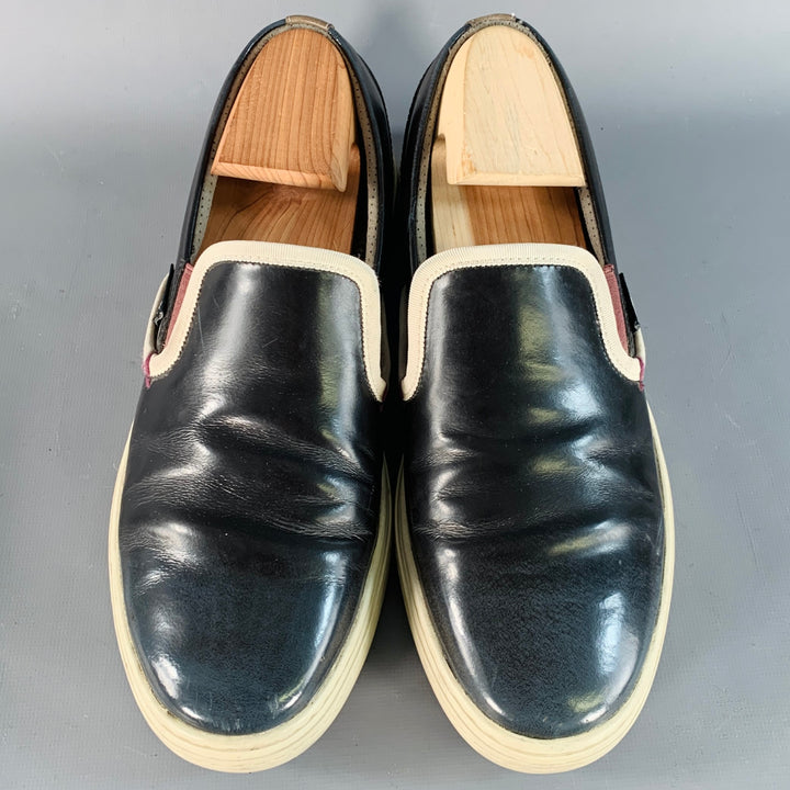 PAUL SMITH JEANS Size 8 Purple Cream Contrast Trim Leather Slip On Sneakers