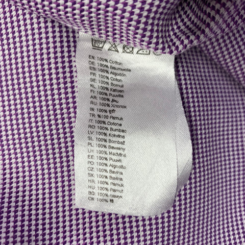 ETON Size M Purple White Houndstooth Cotton Long Sleeve Shirt