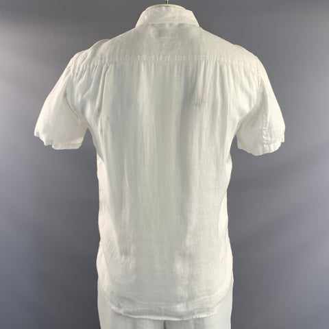 ARMANI EXCHANGE Size L White Linen Button Up Short Sleeve Shirt