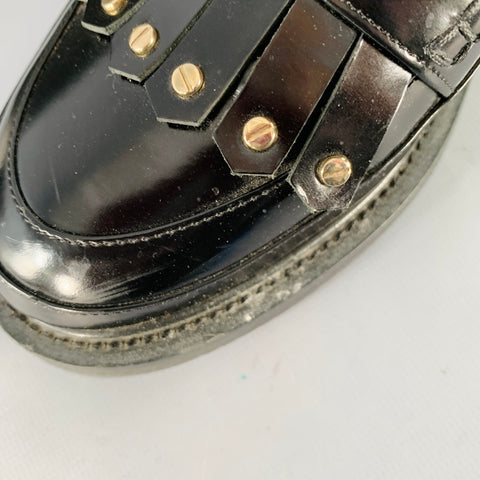 APERLAI Size 7.5 Black Silver Studded Patent Leather Fringed Moccasin Flats
