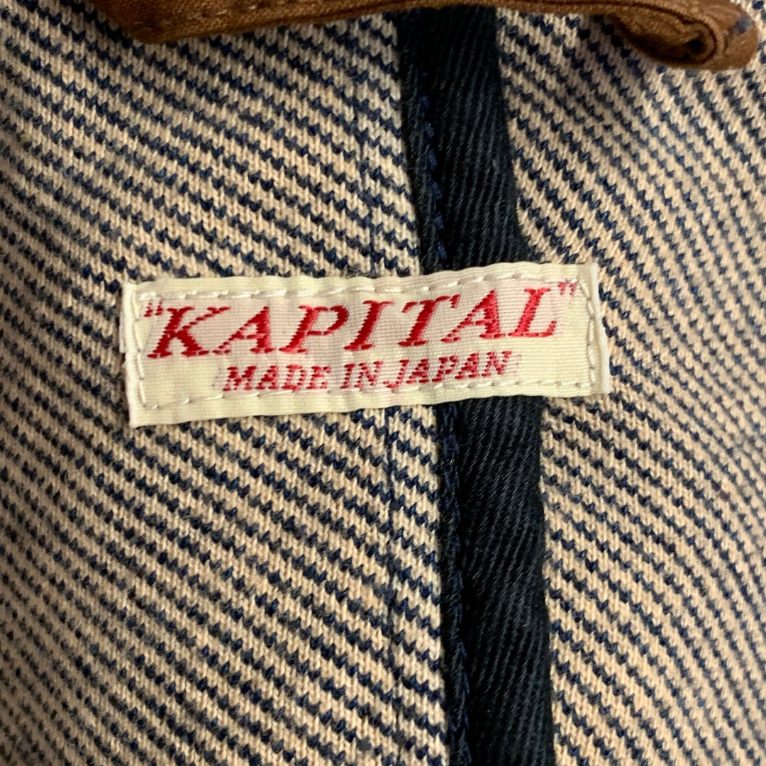 KAPITAL Size XS Indigo Tan Cotton Twill Double Breasted Peak Lapel Jacket