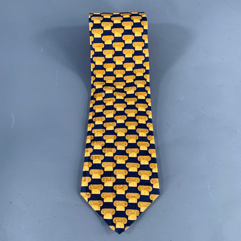 GIVENCHY Navy Gold Greek Columns Architecture Silk Tie