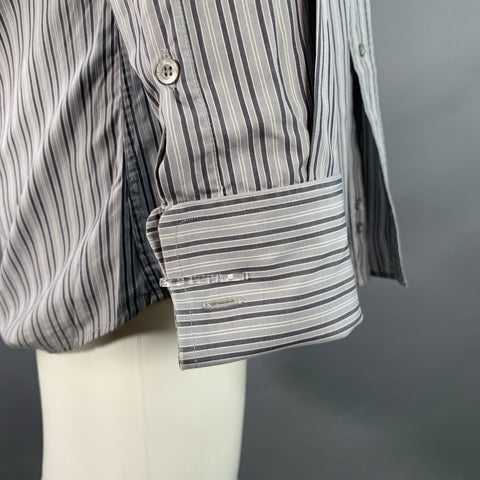 GUCCI Size S Grey Charcoal White Stripe Cotton French Cuffs Long Sleeve Shirt