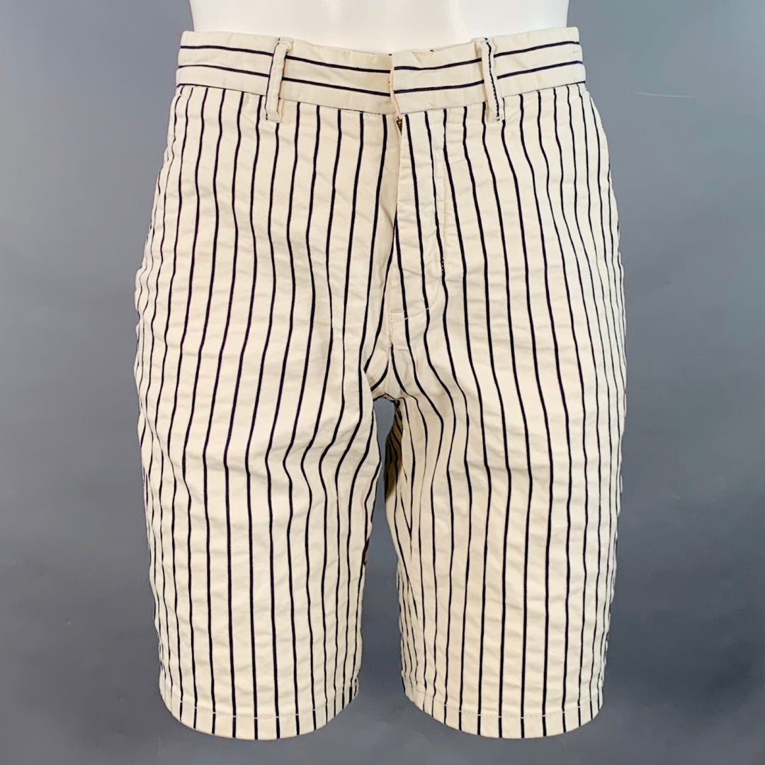 SCOTCH AND SODA Size 31 White Navy Pinstripe Cotton Zip Fly Shorts