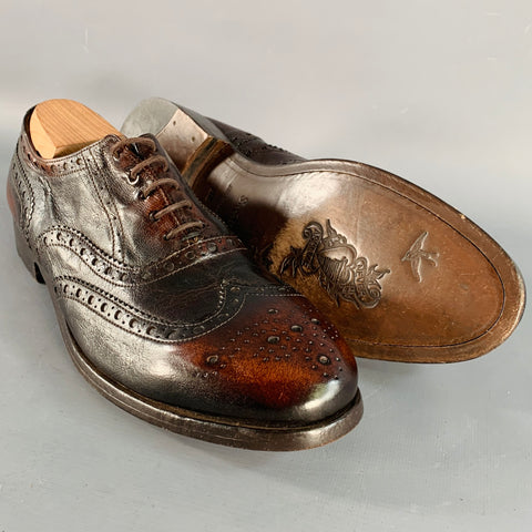 PAUL SMITH Chaussures Richelieu en cuir marron antique, bout golf fleuri, à lacets, taille 44