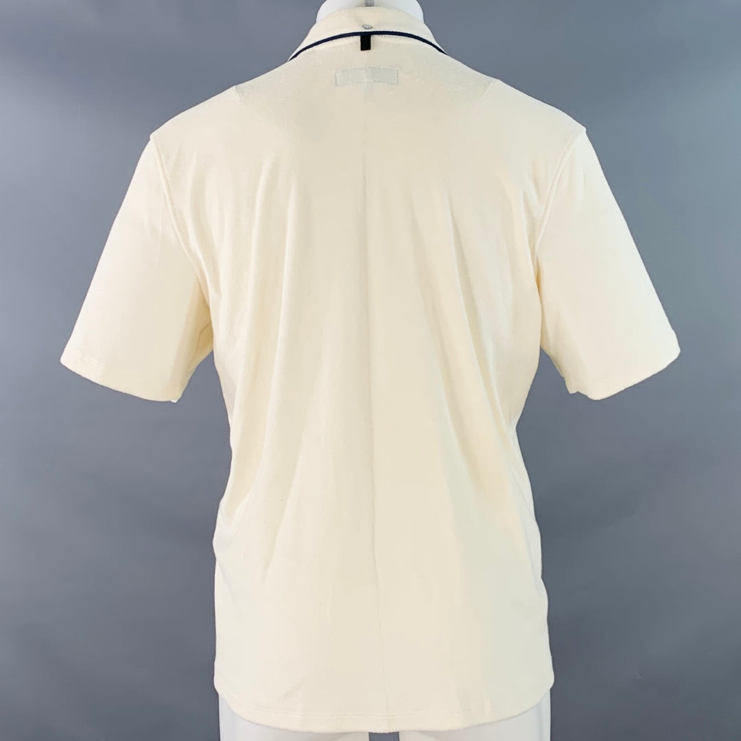 RAG & BONE Size M Beige Navy Contrast Stitch Cotton Blend Terry Short Sleeve Shirt