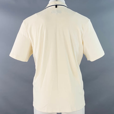 RAG & BONE Size M Beige Navy Contrast Stitch Cotton Blend Terry Short Sleeve Shirt