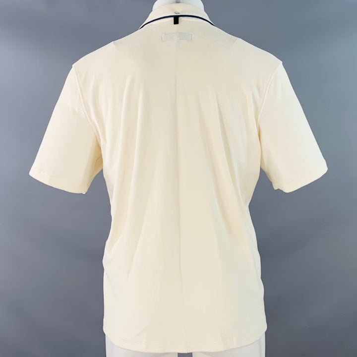 RAG & BONE Size M Beige Navy Contrast Stitch Cotton Blend Terry Short Sleeve Shirt