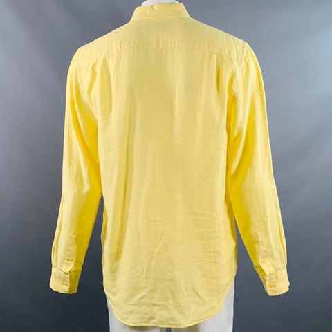 VILEBREQUIN Size XL Yellow Linen One Pocket Long Sleeve Shirt