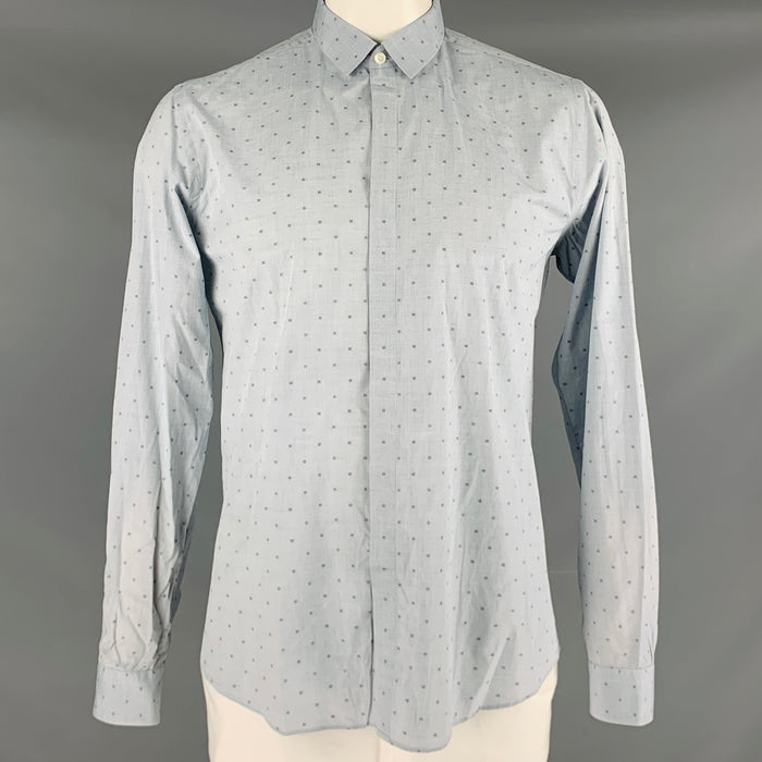 SALVATORE FERRAGAMO Size L Grey Pattern Cotton Button Up Long Sleeve Shirt