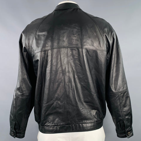 BRUNO MAGLI Size 42 Black Leather Zip Up Jacket