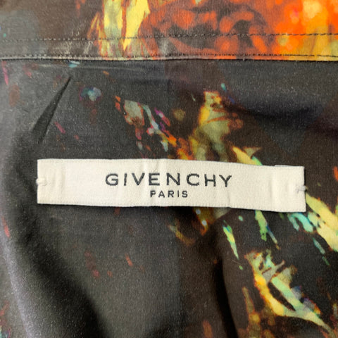 GIVENCHY Size XS Black Orange Animal Print Cotton Long Sleeve Shirt