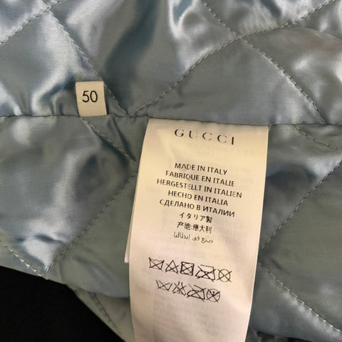 GUCCI Size 40 Navy Beige Studded Wool Zip Up Bomber Jacket