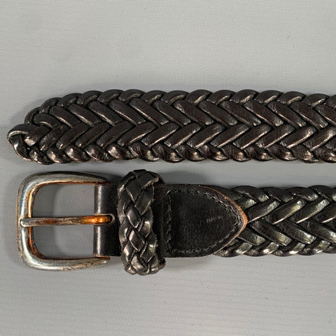 NORDSTROM Size 46 Black Woven Full Grain Leather Belt