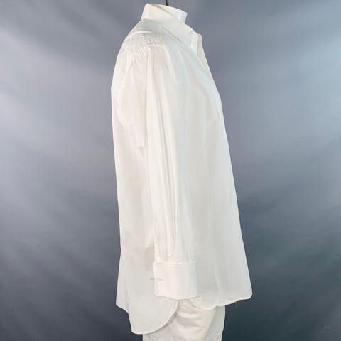 Chemise de smoking LORENZINI en coton texturé blanc, taille L, manches longues