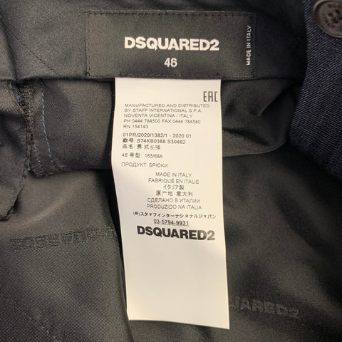 DSQUARED2 Size 30 Indigo Black Contrast Trim Cotton Flat Front Dress Pants