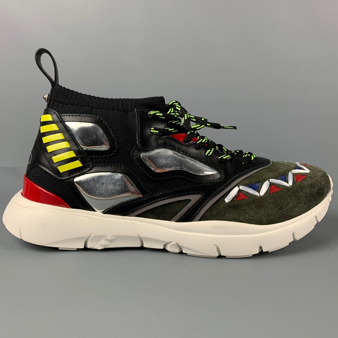 VALENTINO Size 10 Multi-Color Leather High Top Sneakers