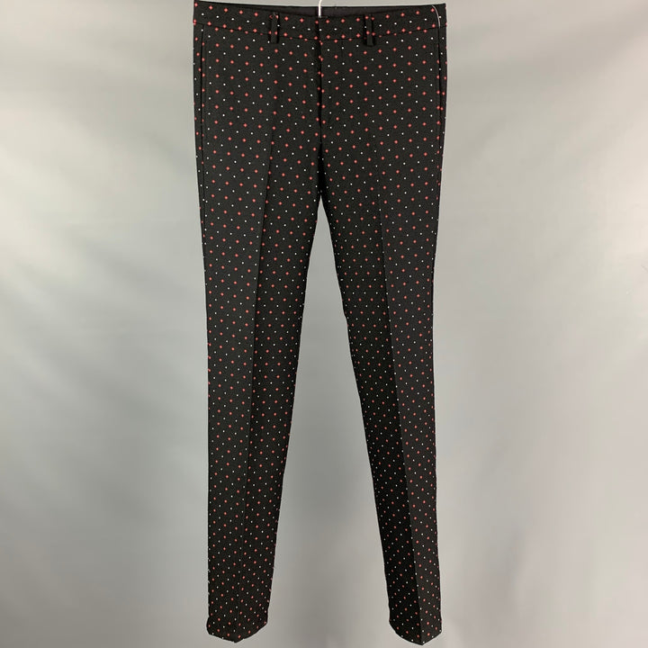 GIVENCHY Size 32 Black Red Rhombus Print Wool Blend Zip Fly Dress Pants