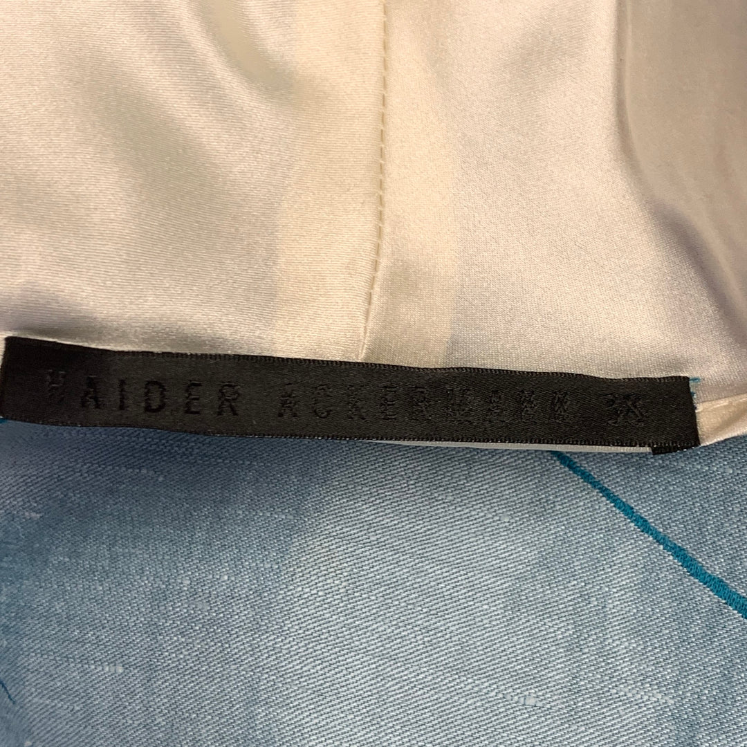 HAIDER ACKERMANN Size S Teal White Jacquard Linen Silk Shawl Collar Jacket