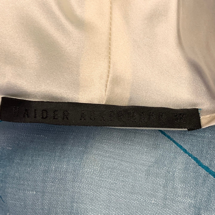 HAIDER ACKERMANN Size S Teal White Jacquard Linen Silk Shawl Collar Jacket