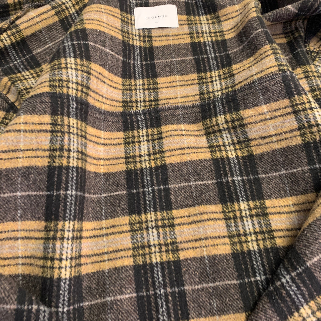 LEGENDS Size XL Yellow Brown Plaid Wool Blend One Pocket Shirt Jacket