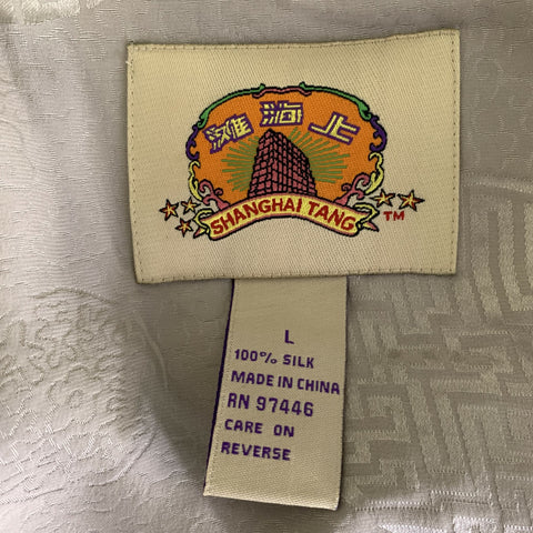 SHANGHAI TANG Size L Grey White Jacquard Silk Pajama Jacket