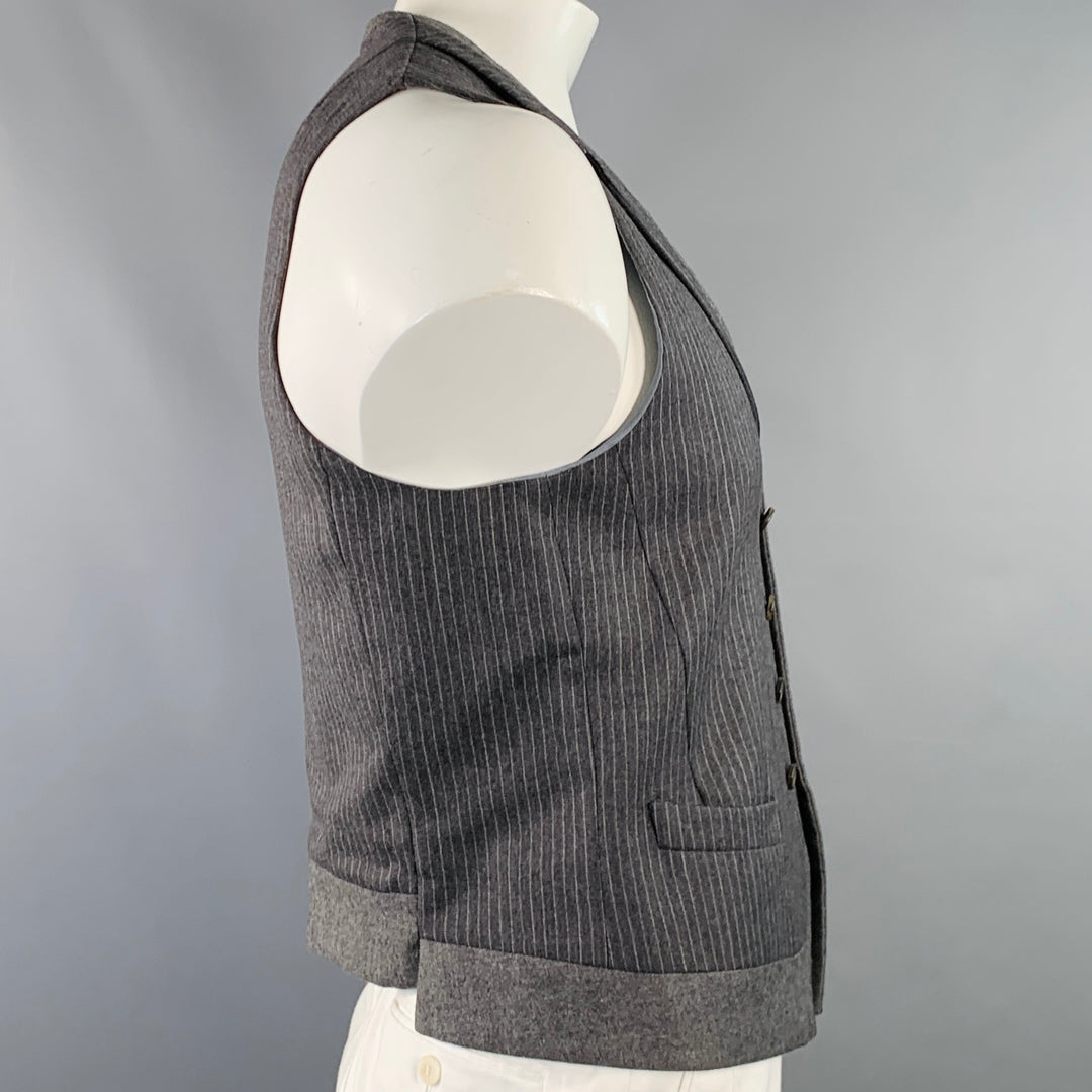 NEIL BARRETT Size L Grey White Pinstripe Wool Double Breasted Notch Lapel Vest