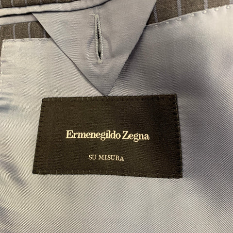 ERMENEGILDO ZEGNA Size 46 Grey Blue Pinstripe Wool Suit
