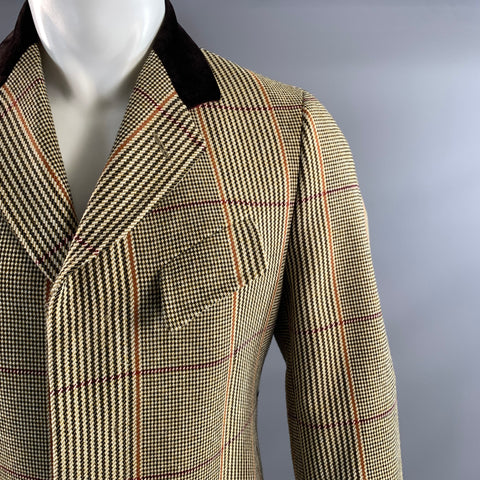 PHINEAS COLE Size 38 Brown Tan Tartan Wool Peacoat Coat